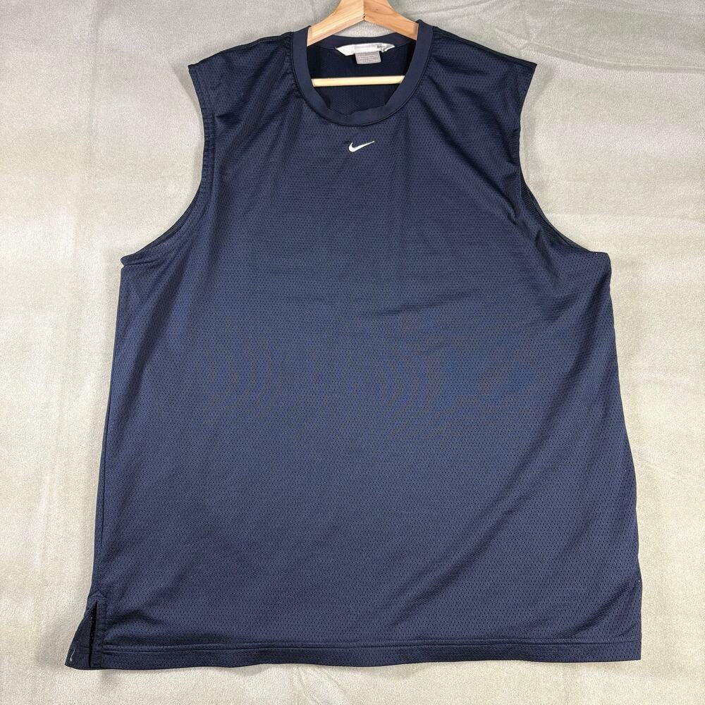 Vintage Nike Mesh Tank Top Mens Large Black Sleeveless Swoosh Y2K Basketball Gym